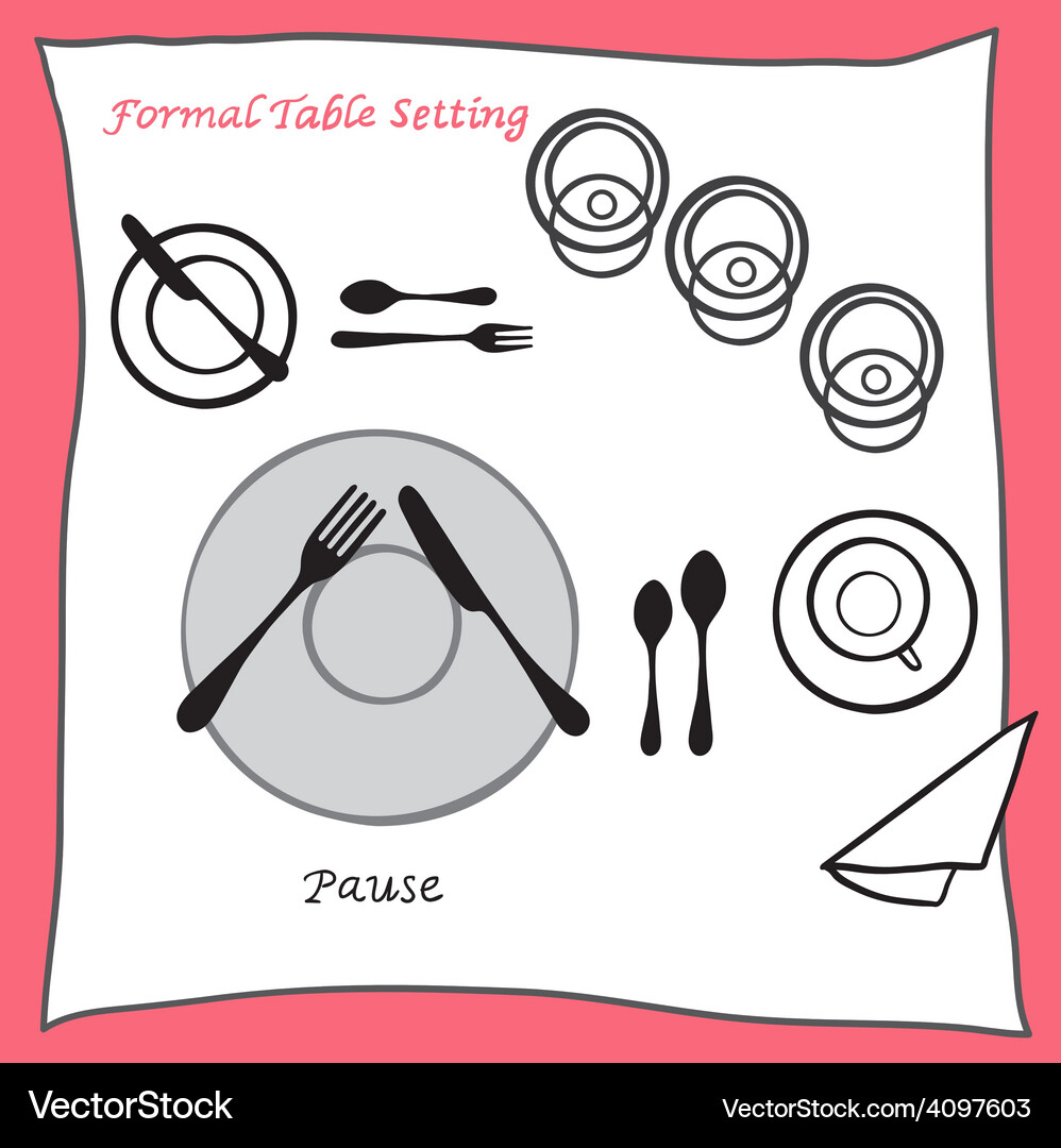 Pause dining table setting proper arrangement Vector Image