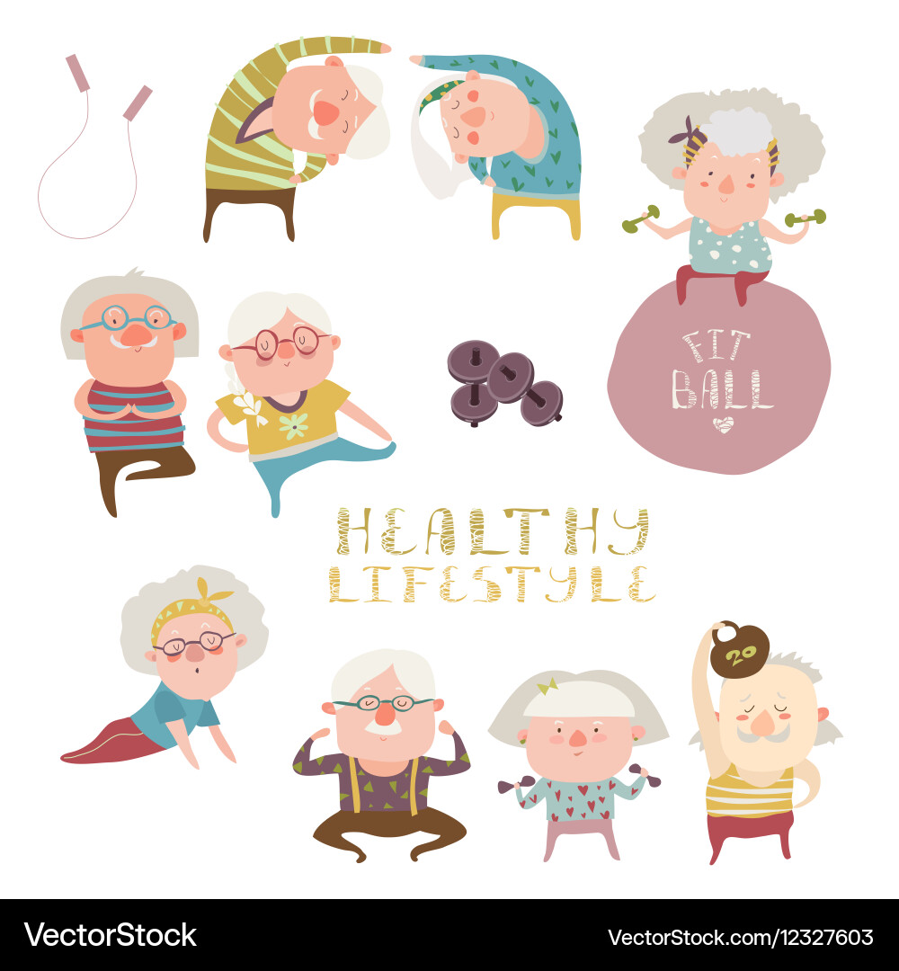 Senior Exercise Set - Active Elderly Vector Image