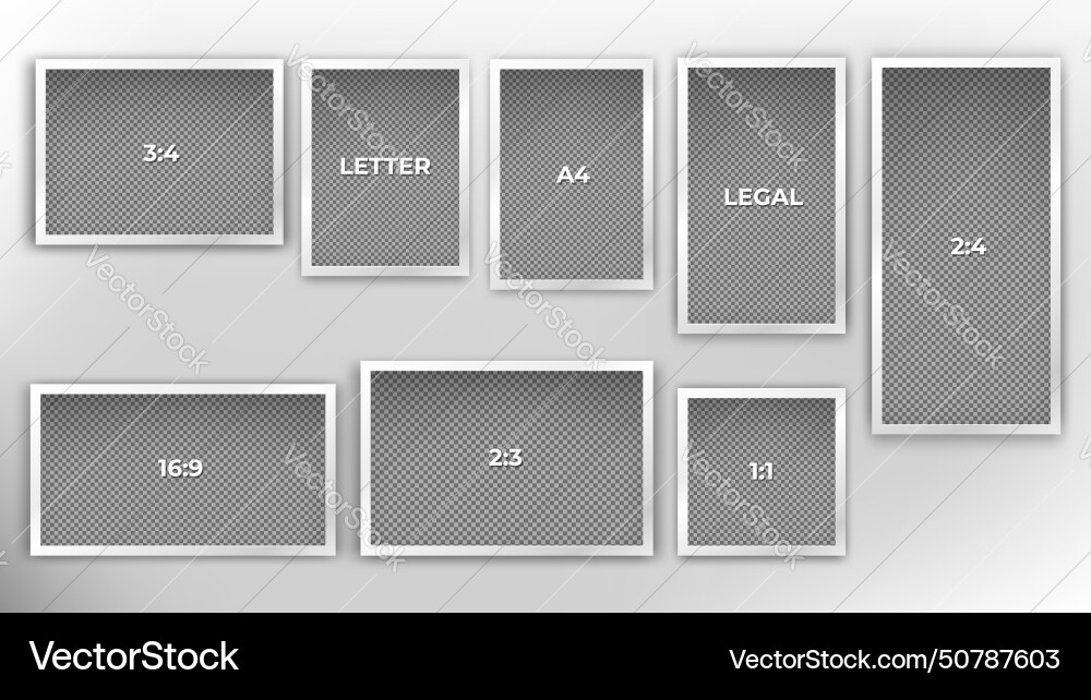 Set of various common sizes frame template Set of various common sizes frame template vector image