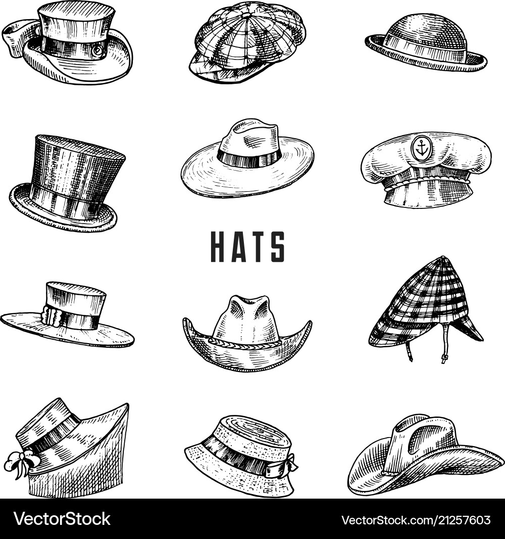 Summer vintage hats collection for elegant men Summer vintage hats collection for elegant men vector image