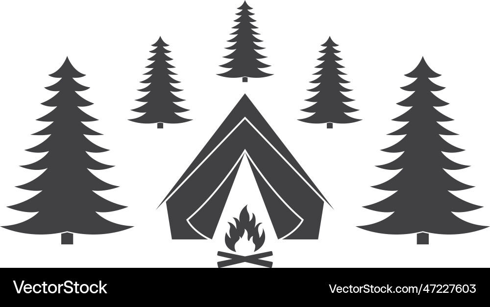 Tent with campfire in the forest camp icon Tent with campfire in the forest camp icon vector image