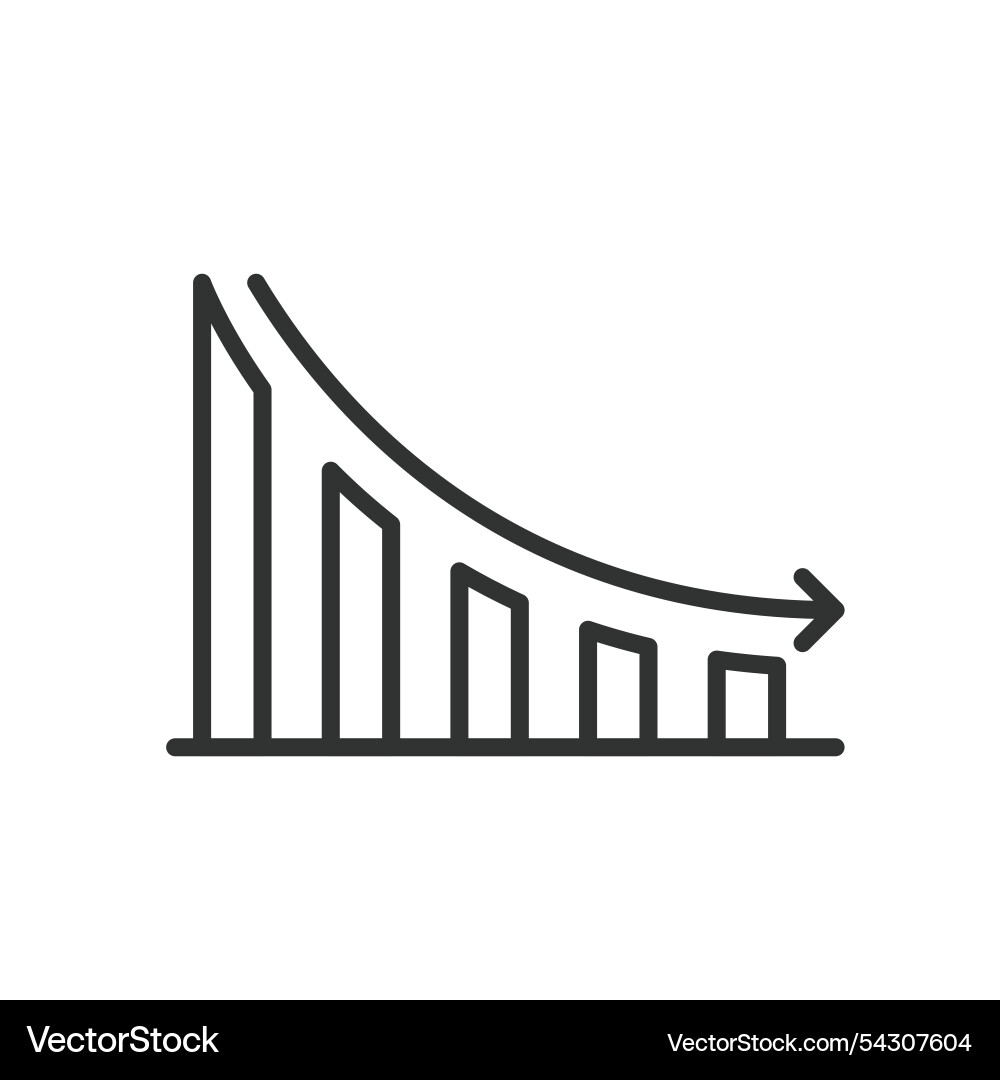 Exponential decay curve graph icon in line design vector image