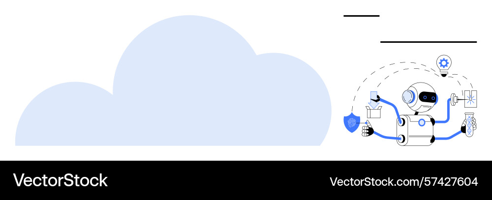 Robot interacting with cloud technology for data vector image