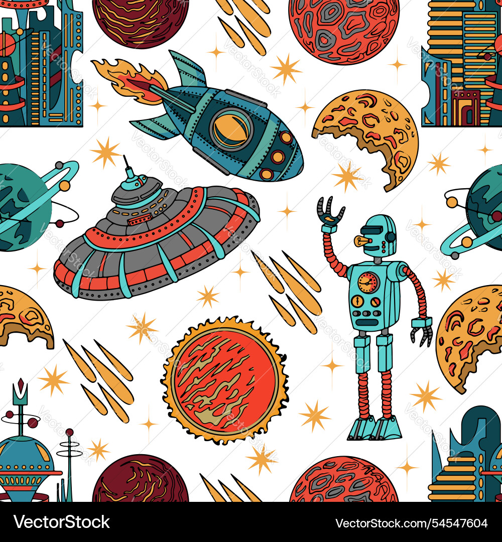Seamless pattern with retro space objects Seamless pattern with retro space objects vector image