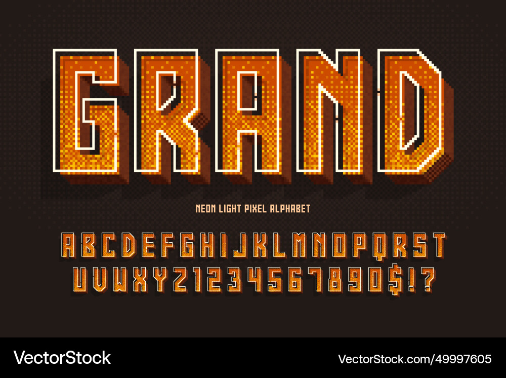 Condensed pixel neon alphabet design stylized Vector Image