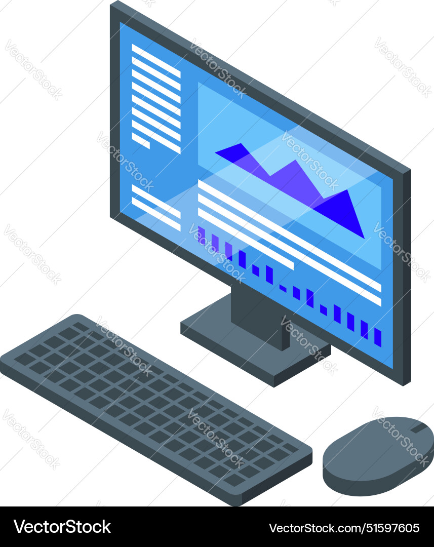 Modern desktop computer displaying statistical Modern desktop computer displaying statistical vector image