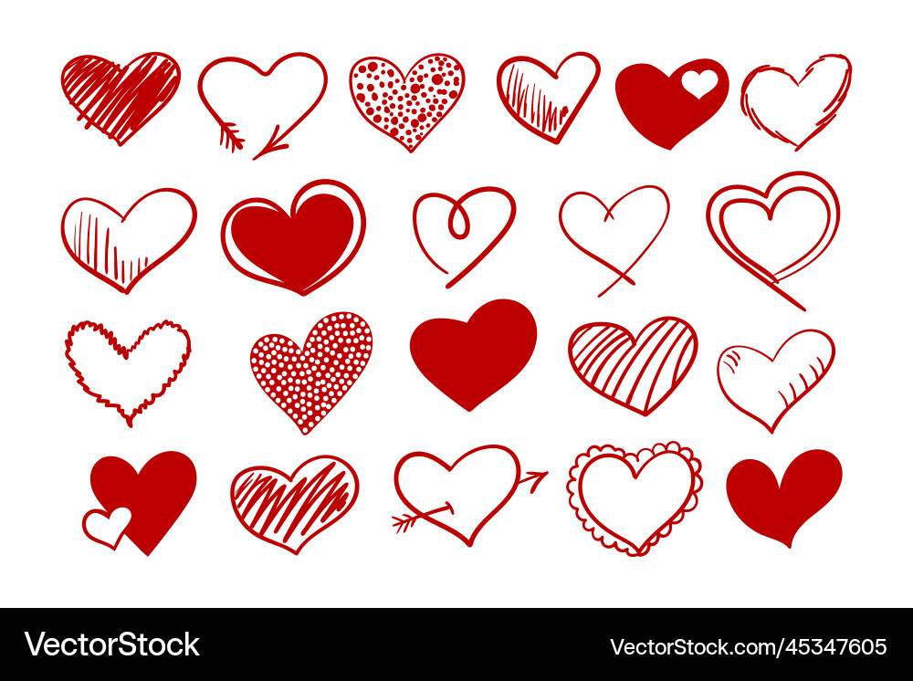 Red Doodle Hearts Collection vector image