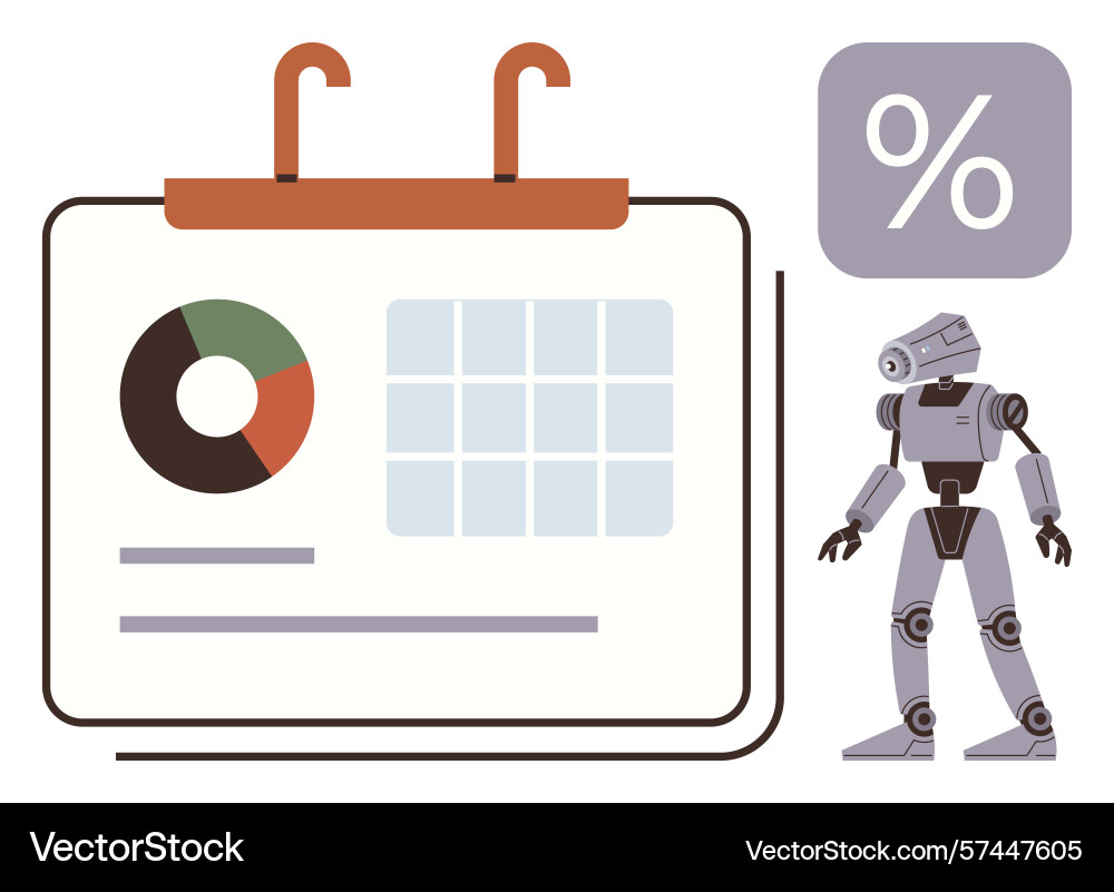 Robot analysis and data visualization on calendar Robot analysis and data visualization on calendar vector image