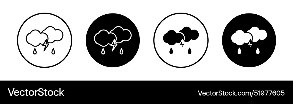 Thunderstorm flat line icon set thin Royalty Free Vector