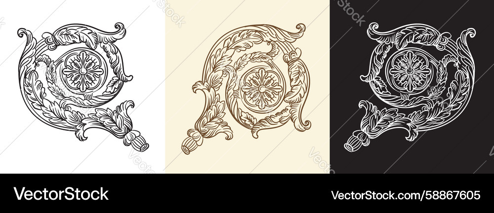 Vertical engraving scroll monogram and design Vertical engraving scroll monogram and design Vector Image