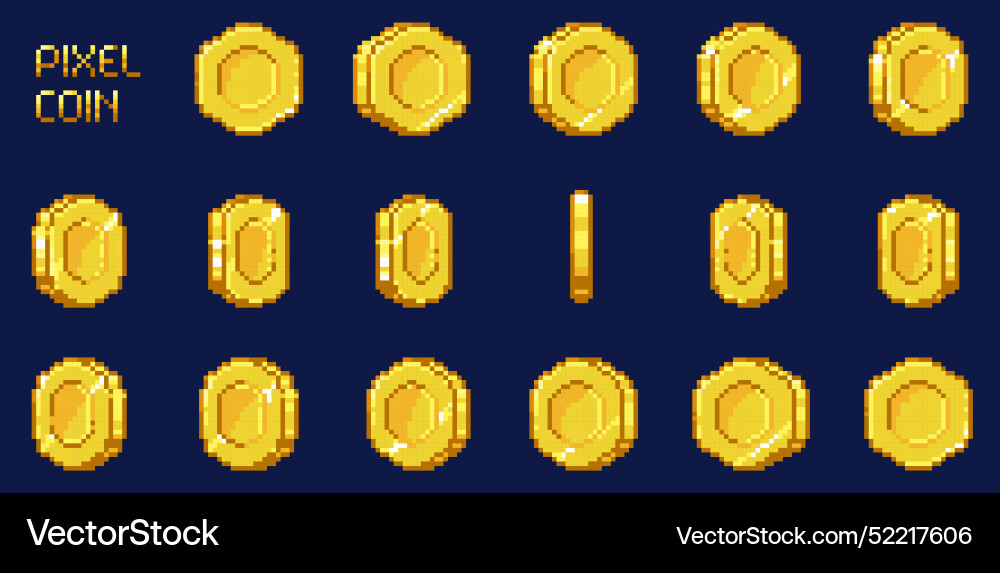 Pixel coin animation sprite retro 8 bit game vector image