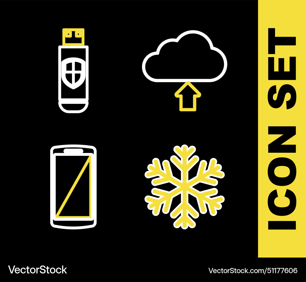 Set line cloud upload snowflake smartphone mobile Set line cloud upload snowflake smartphone mobile vector image