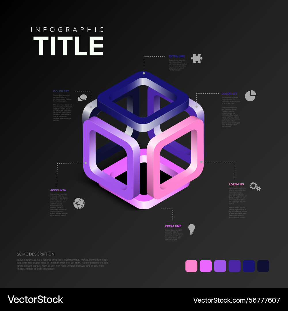 3d abstract cube infographic element on dark 3d abstract cube infographic element on dark vector image