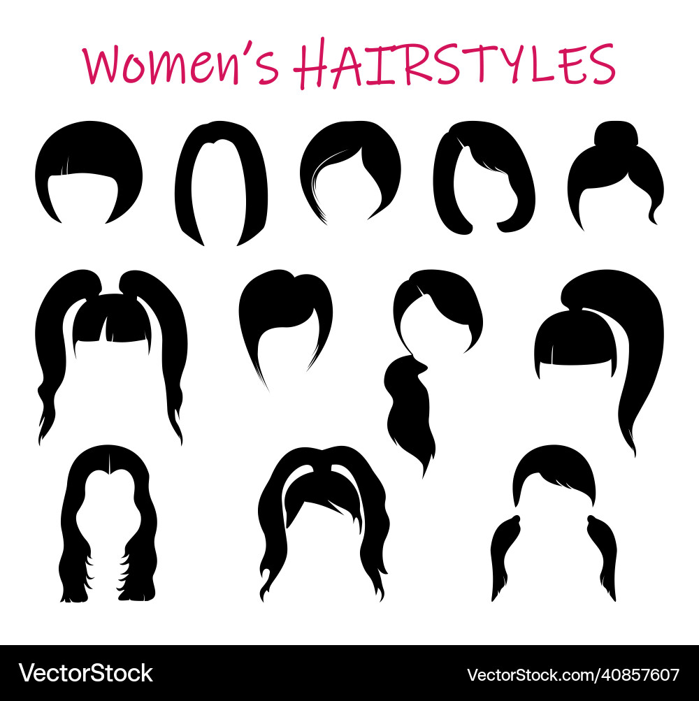 Black silhouettes set of womens heads with various Black silhouettes set of womens heads with various vector image
