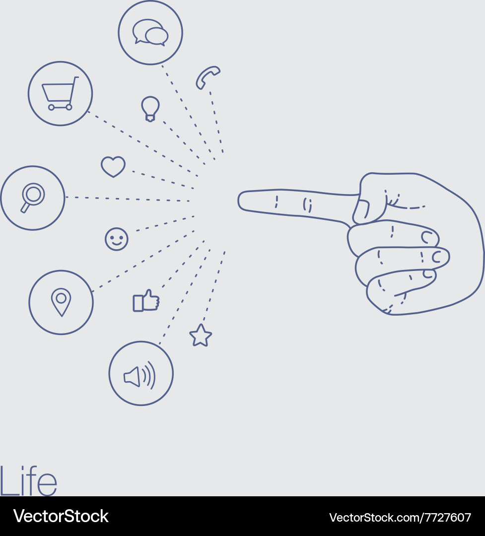 Hand keeps mobile with set of line icons vector image