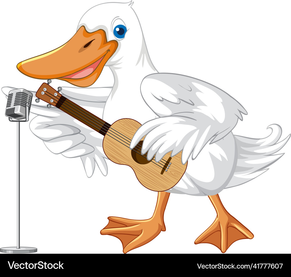 Kleine Ente spielen Gitarre und singen auf weiß Kleine Ente spielen Gitarre und singen auf weiß vektorbild