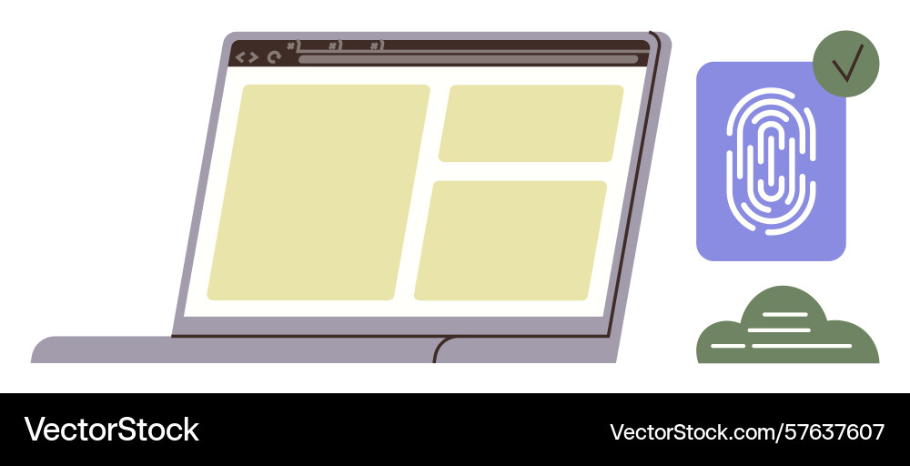 Laptop with fingerprint authentication and cloud Laptop with fingerprint authentication and cloud vector image