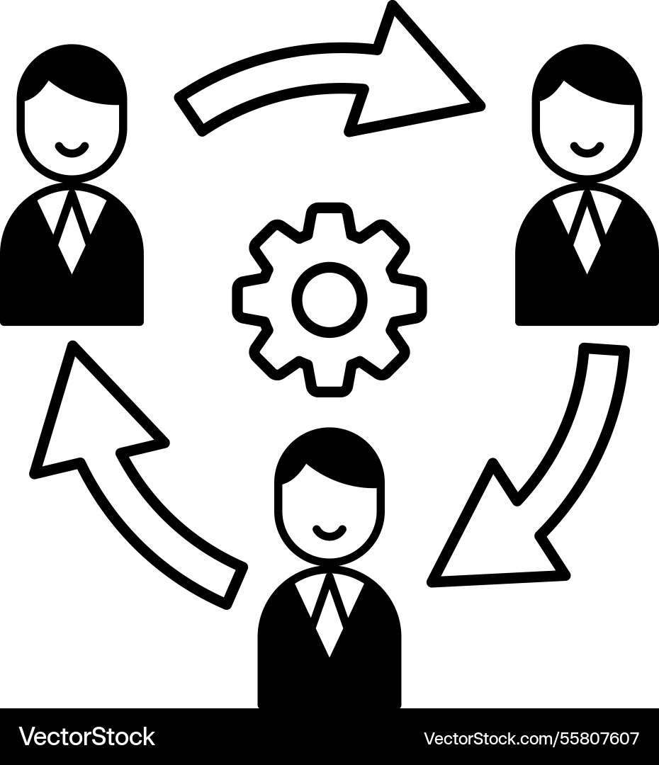 Three men are smiling and connected by arrows Three men are smiling and connected by arrows vector image