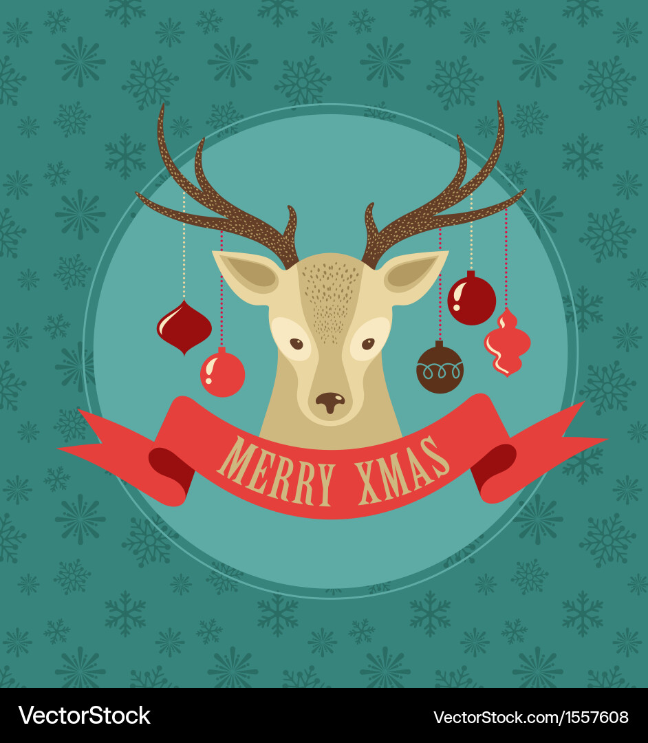 Cute Christmas Deer with Ribbon Vector Image