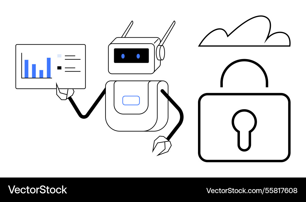 Futuristic robot analyzing data with charts Futuristic robot analyzing data with charts vector image