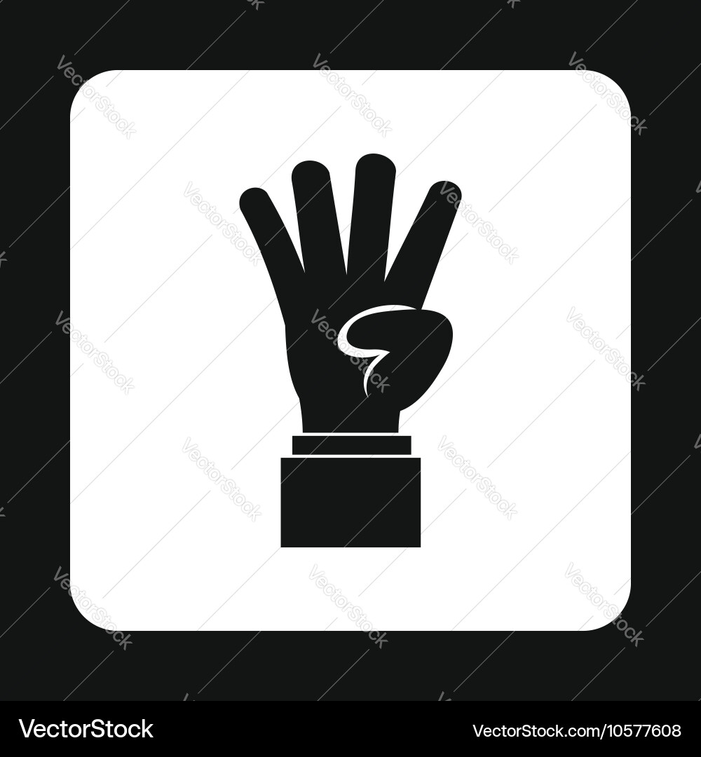 Hand showing number four icon simple style Vector Image