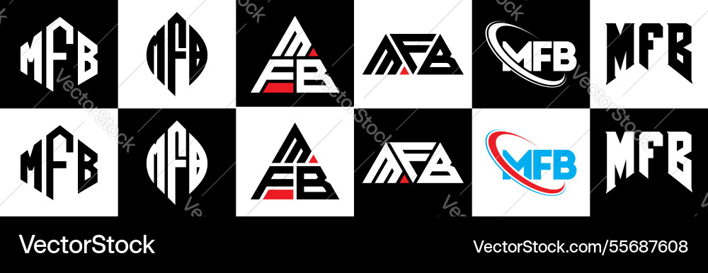 Mfb letter logo design in six style polygon vector image