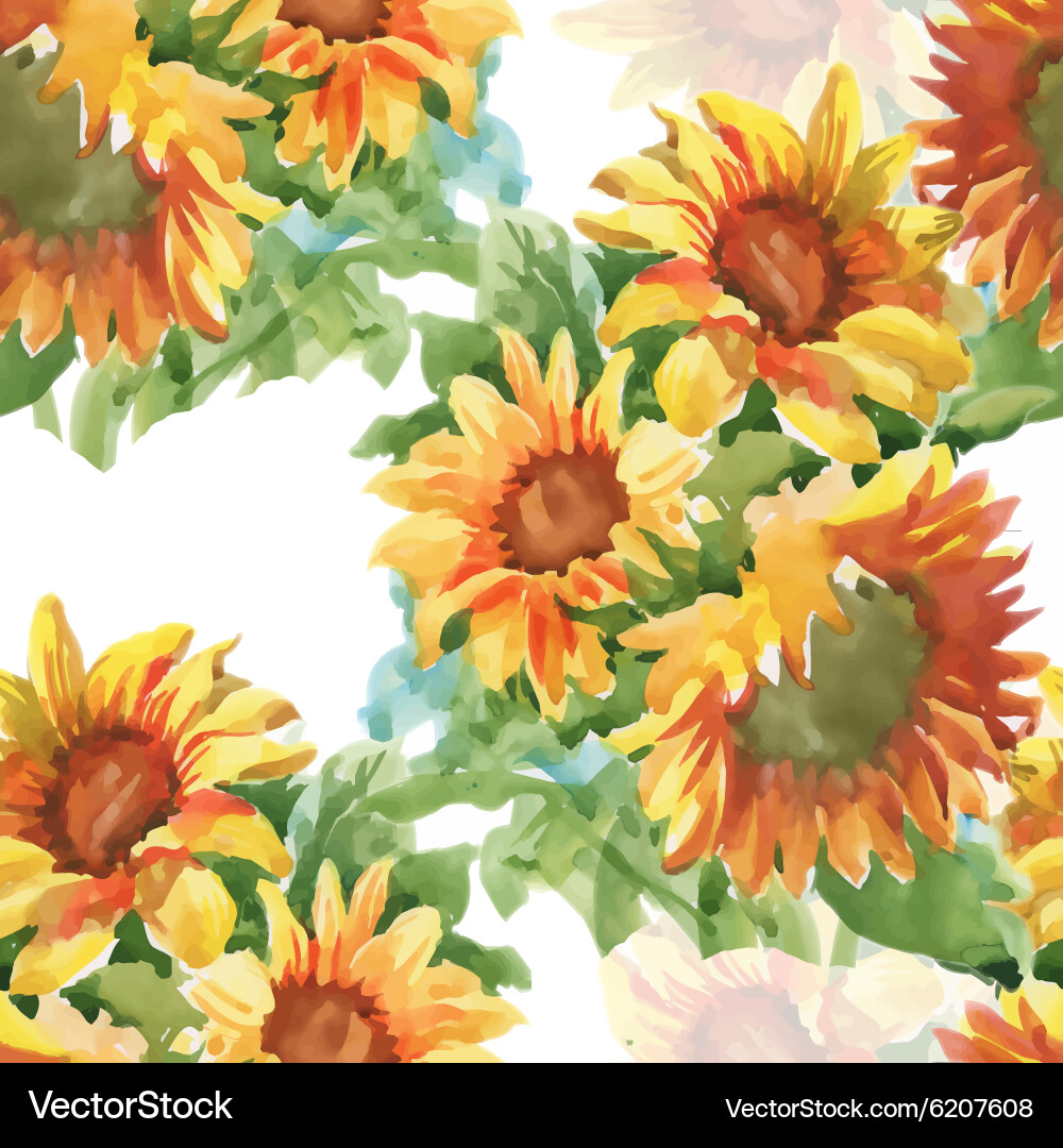 Watercolor Sunflower Seamless Pattern Royalty Free Vector