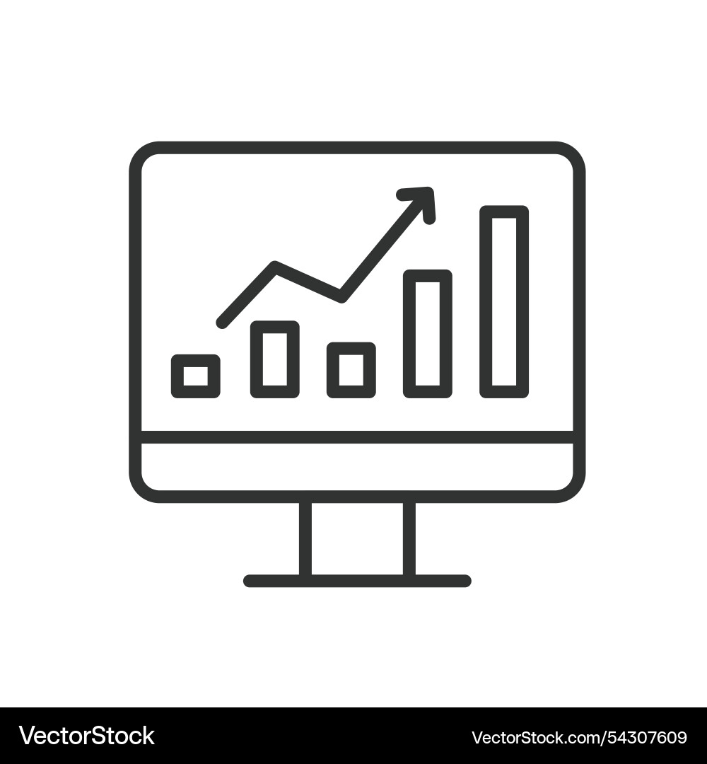 Graph on pc icon in line design computer Graph on pc icon in line design computer vector image