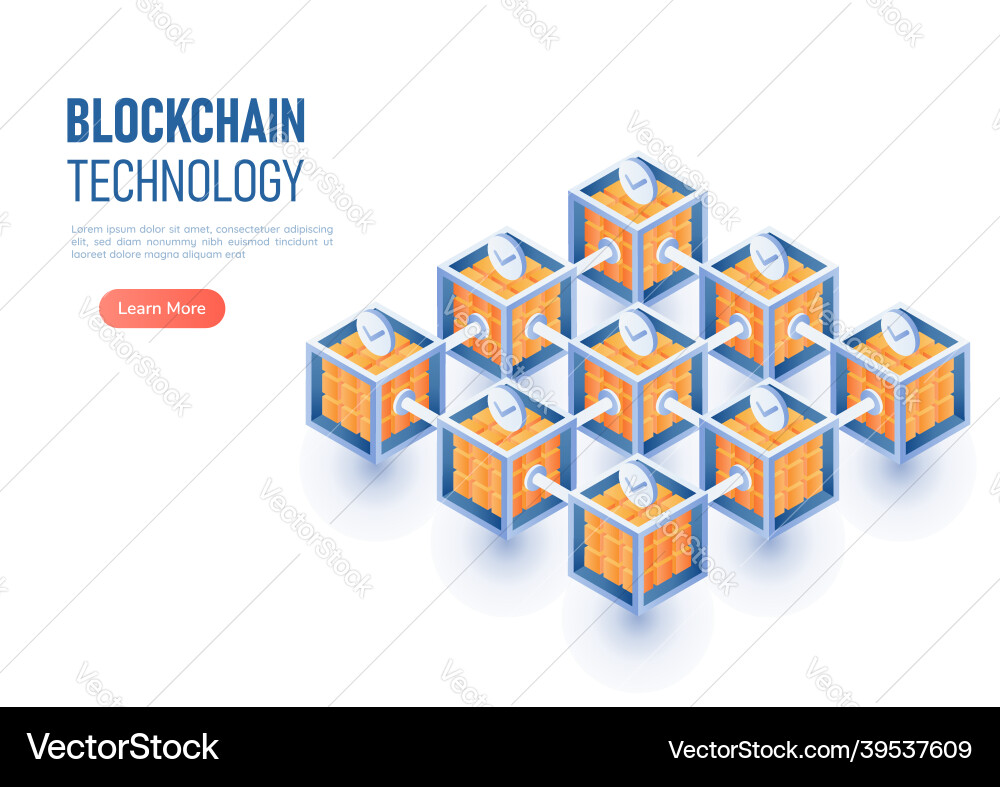 Isometric web banner blockchain network connection Isometric web banner blockchain network connection vector image