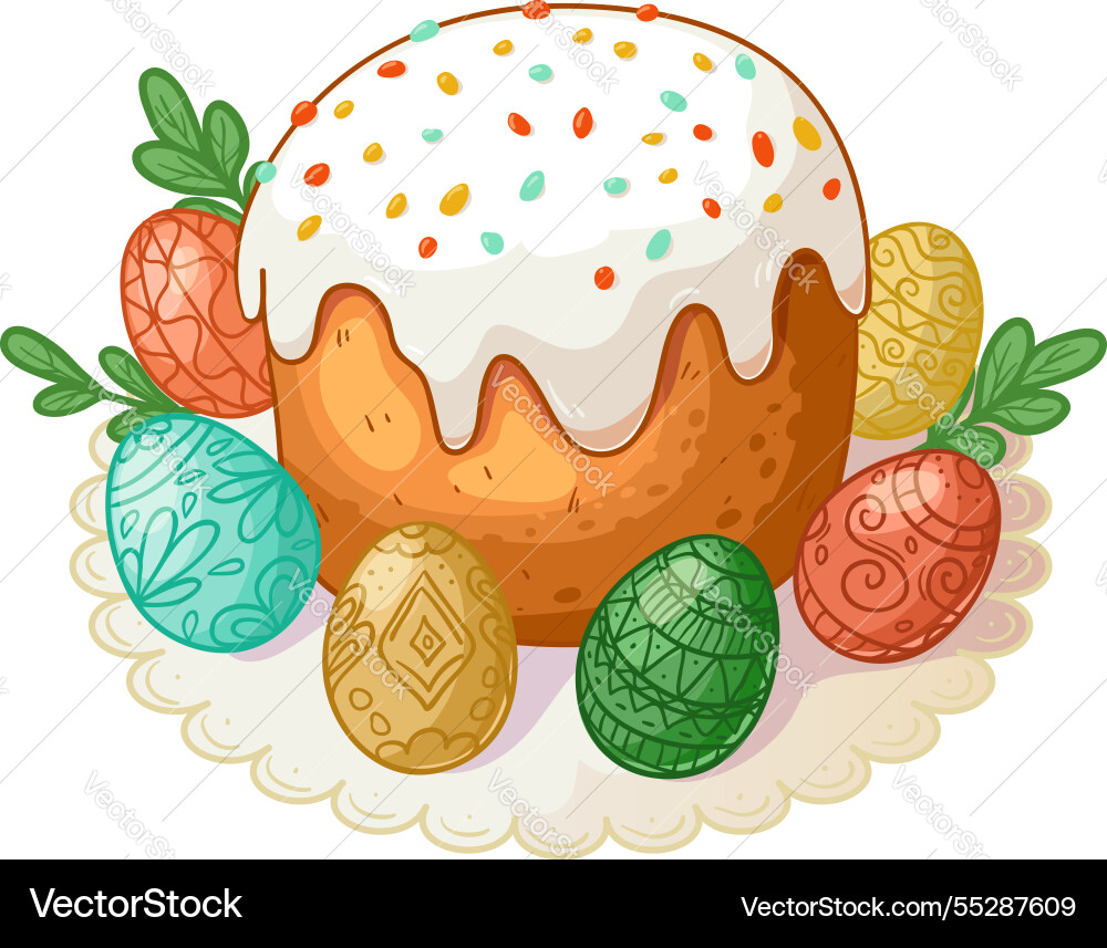 Traditional orthodox easter bread with eggs Traditional orthodox easter bread with eggs vector image