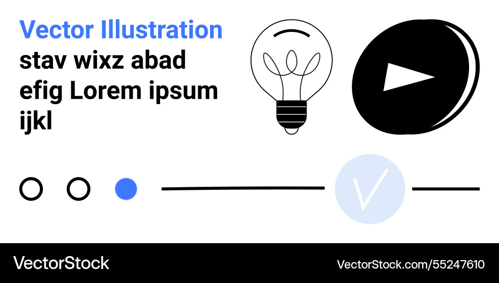 Light bulb play button and check mark with text Light bulb play button and check mark with text Vector Image