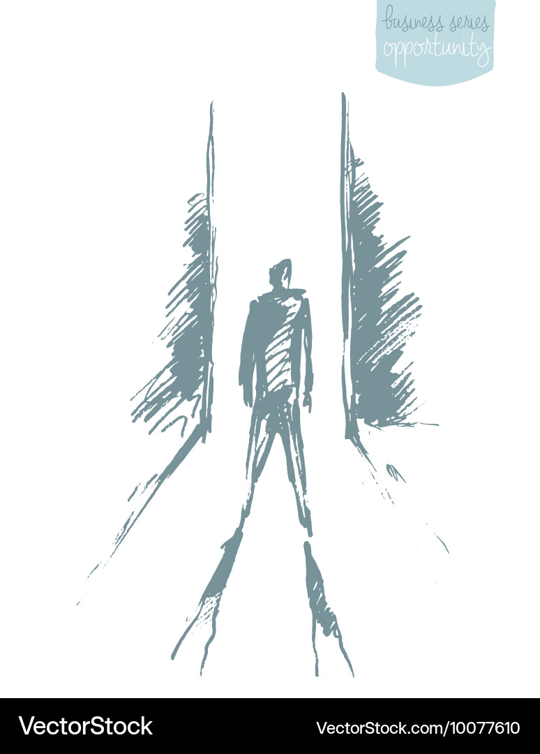Man Standing Before Open Door Vector Image