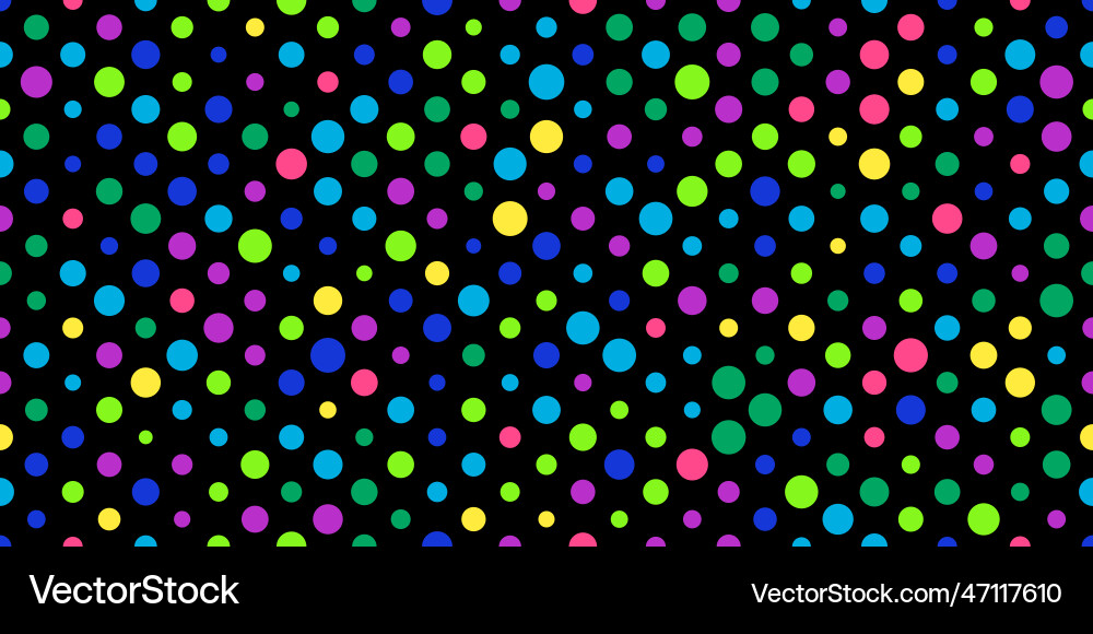 Pokadot bright seamless pattern on black abstract Vector Image