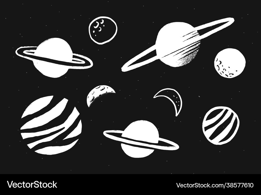 Süßes Sonnensystem weiße Galaxie Doodle Aufkleber Süßes Sonnensystem weiße Galaxie Doodle Aufkleber vektorbild