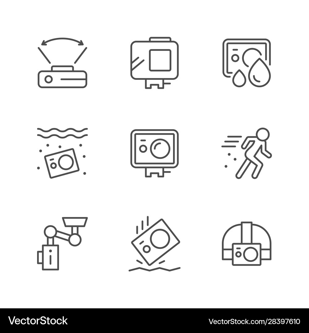 Set line icons action camera Set line icons action camera vector image