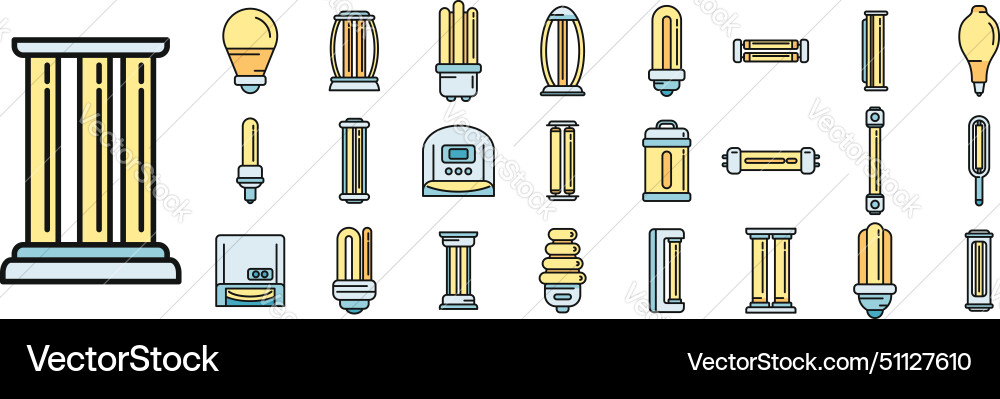 Uv lamp icons set color line Uv lamp icons set color line vector image