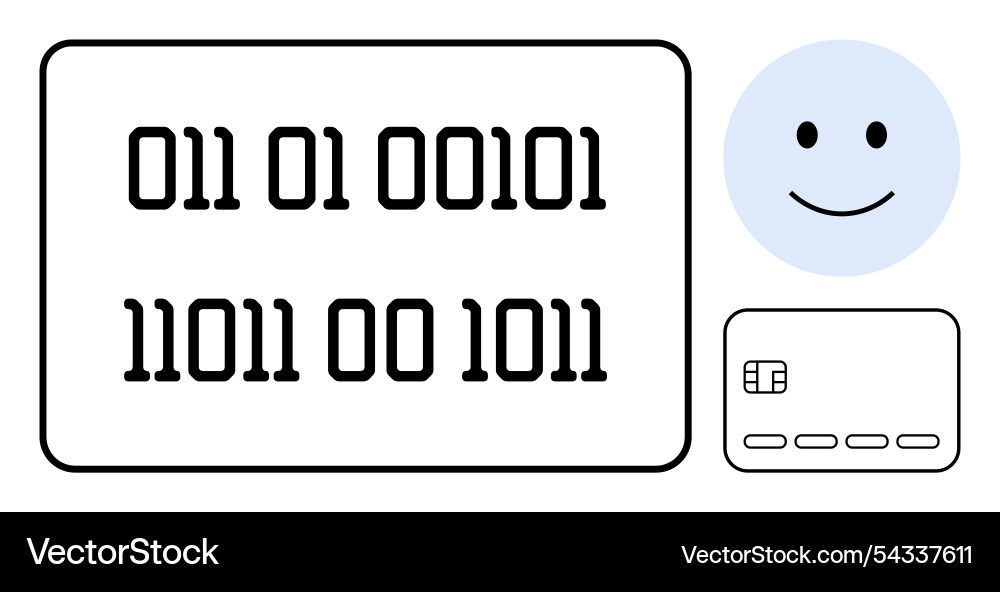 Digital binary code happy face and smart card Digital binary code happy face and smart card vector image