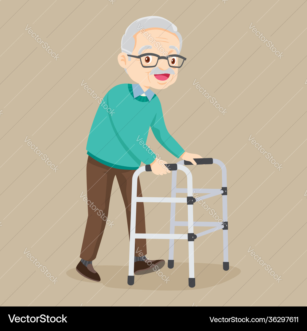 Elderly patient with orthopedic walker Elderly patient with orthopedic walker vector image