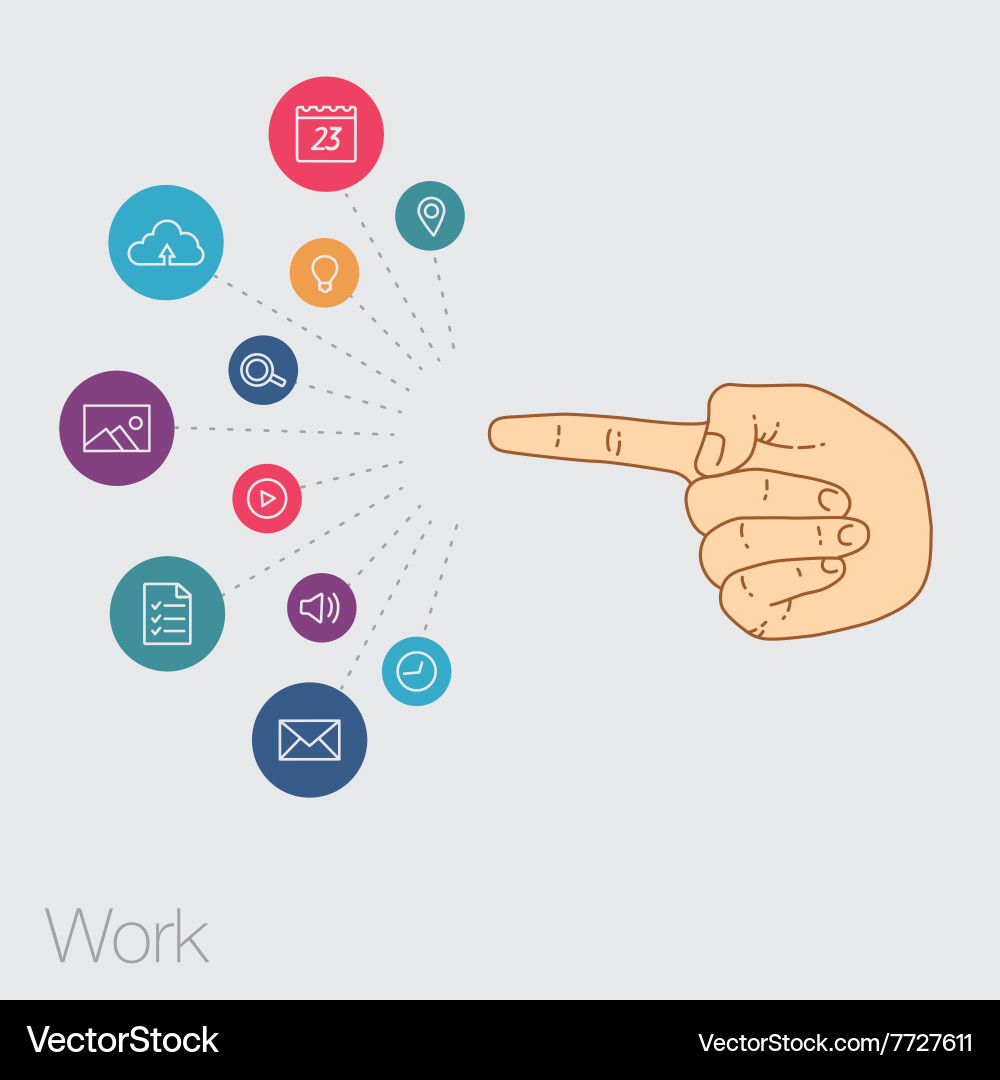 Hand keeps mobile with set of line icons vector image