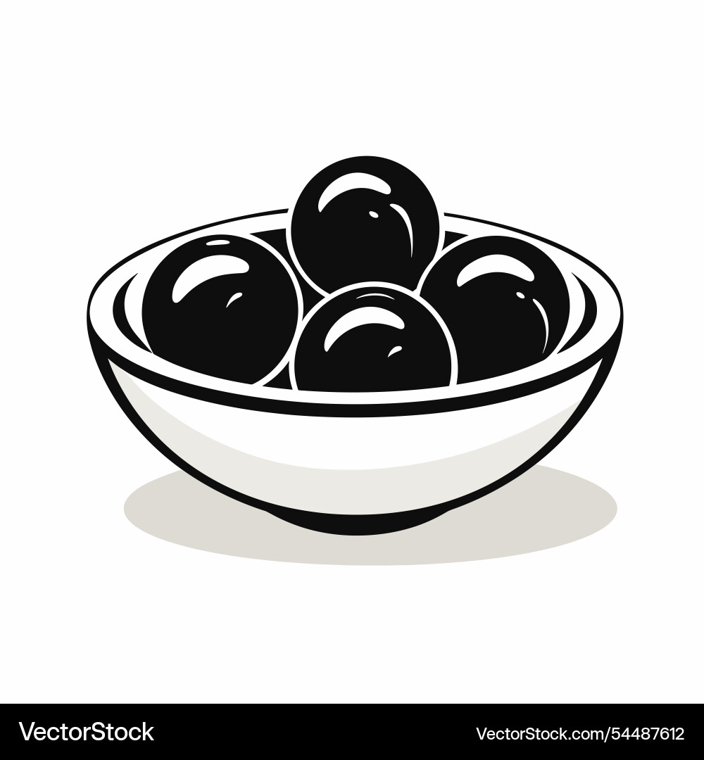 Bowl filled with black round objects displayed Vector Image
