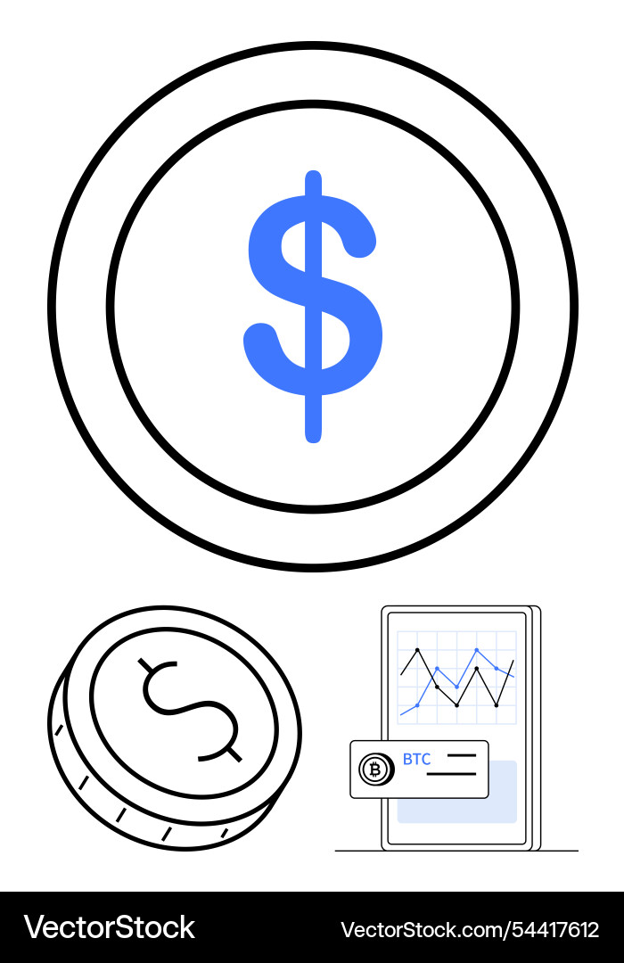 Digital currency visualization with coin Digital currency visualization with coin Vector Image