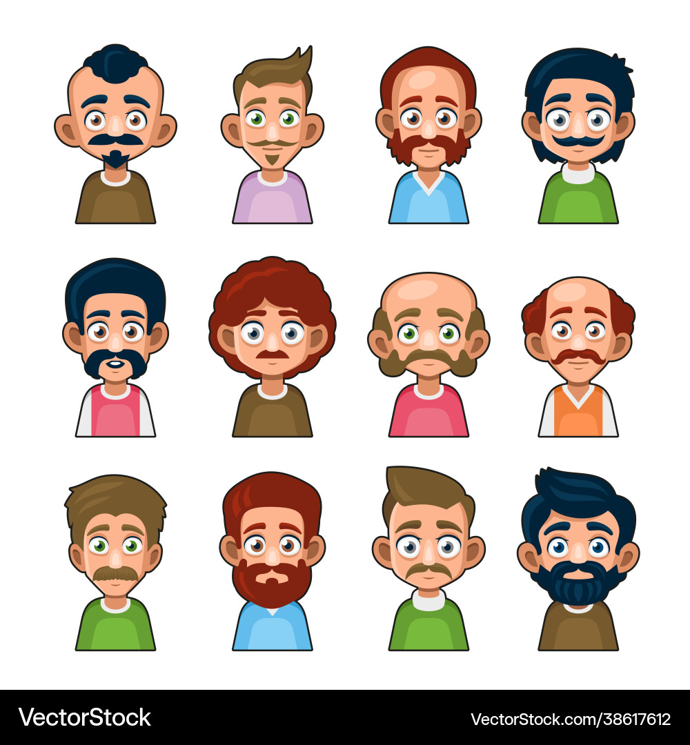 Man Character Set with Beards and Mustaches vector image