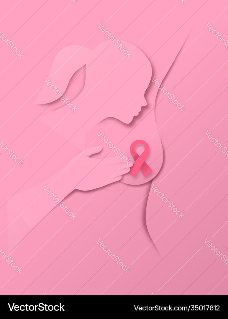 Pink woman body paper cut breast cancer self exam Pink woman body paper cut breast cancer self exam vector image