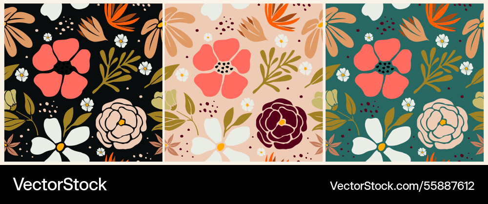 Set of simple colorful seamless floral patterns Set of simple colorful seamless floral patterns vector image