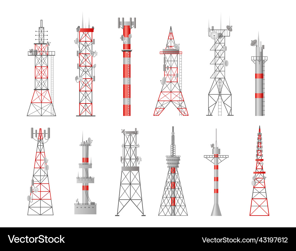 Telecommunication tower mobile and radio signal vector image