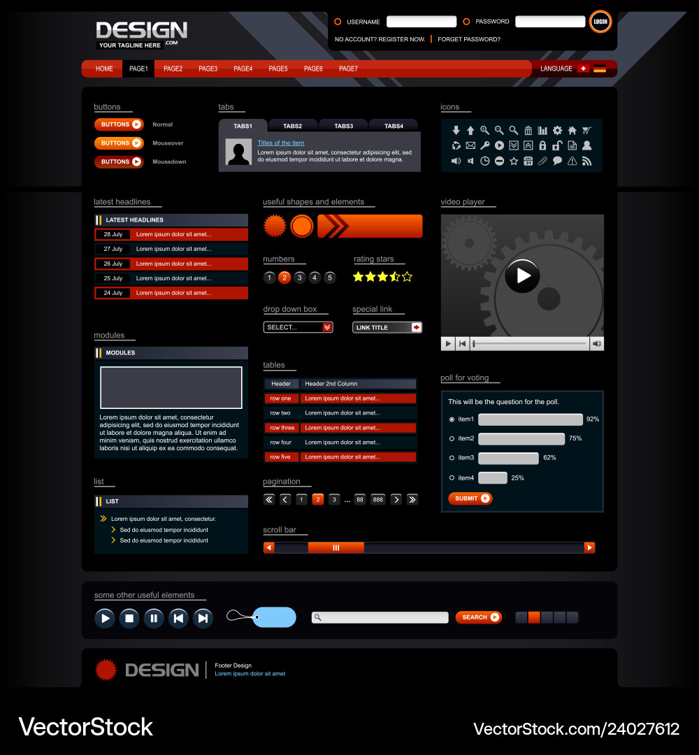 Web Design Element Vorlage ein komplettes Set Web Design Element Vorlage ein komplettes Set vektorbild