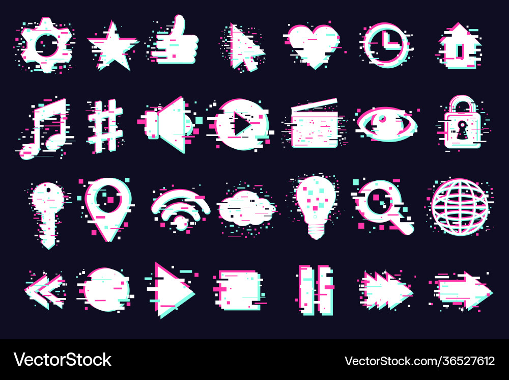 Web icons set user interface symbols glitch vector image