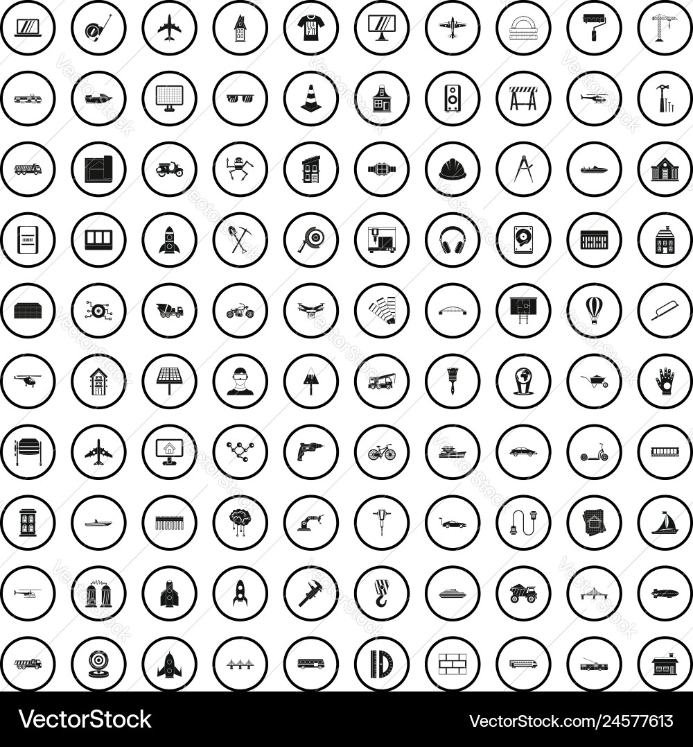 100 engineering icons set simple style 100 engineering icons set simple style vector image