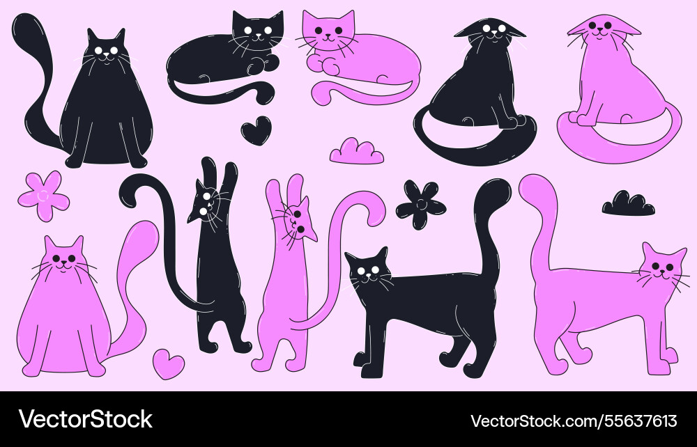 Abstract cat stickers minimal bubble elements Vector Image