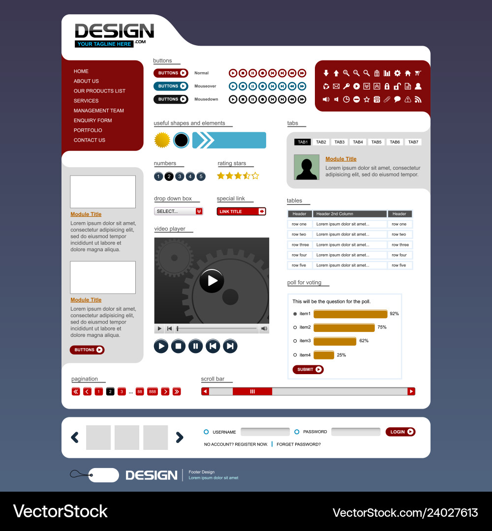 Web design element template a complete set Web design element template a complete set vector image